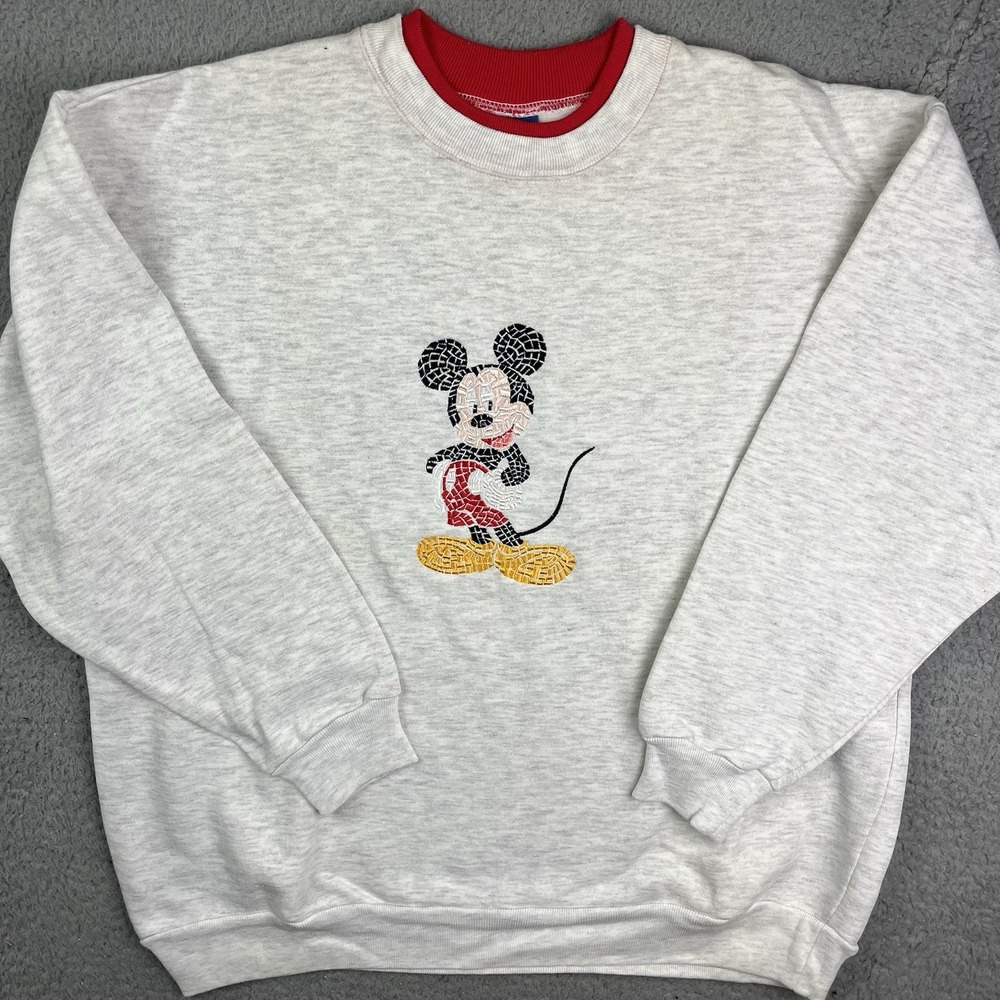 Vintage Disney Gray Ringer Mickey Mouse‎ Embroidered Sweatshirt Adult Size Large
